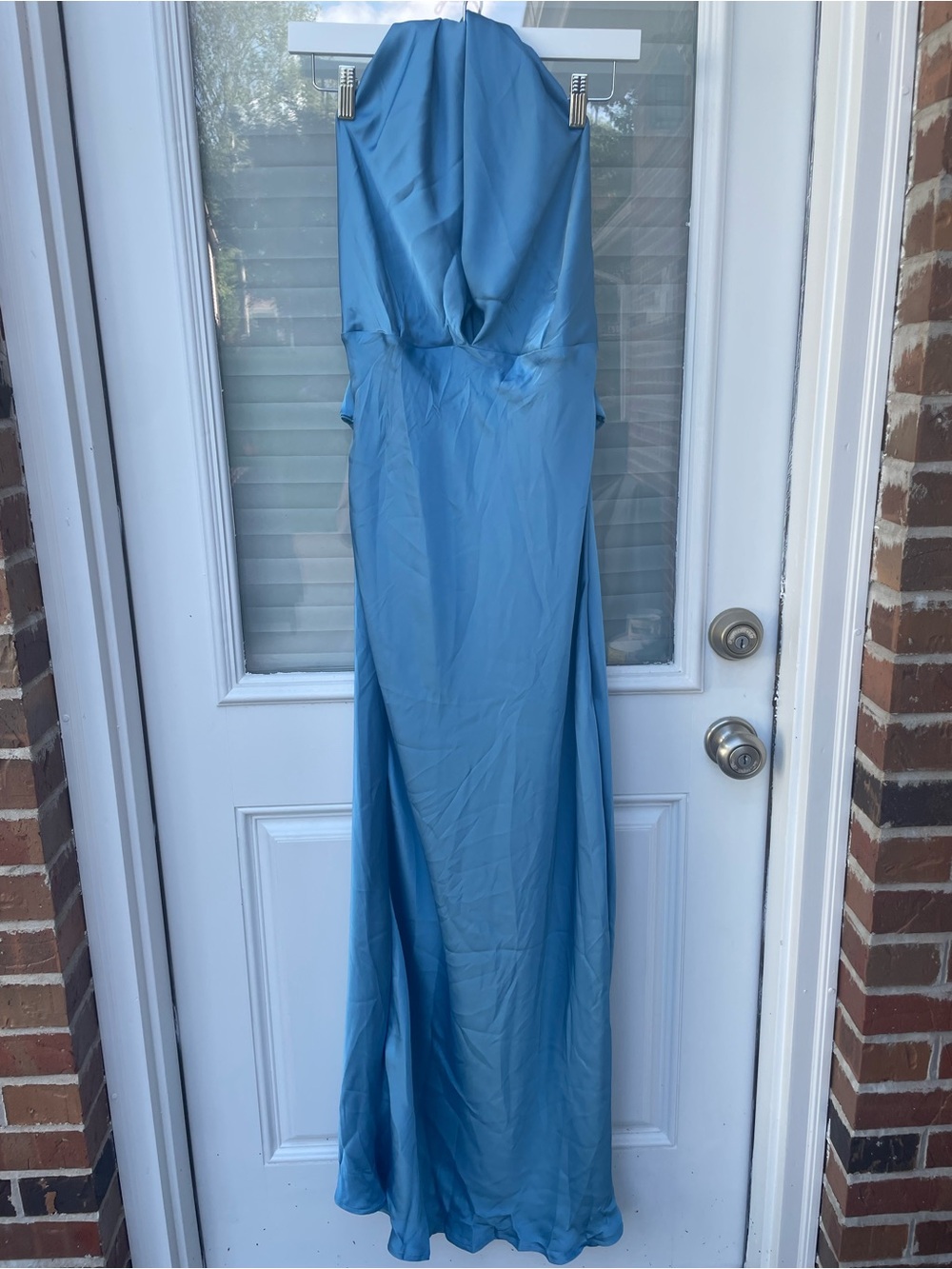 GMEITOEY Sky Blue Satin Strapless Dress